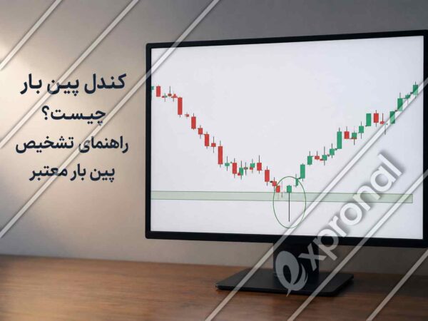مانیتور حرفه_ای با نمودار کندلی و یک پین بار صعودی در ناحیه حمایت