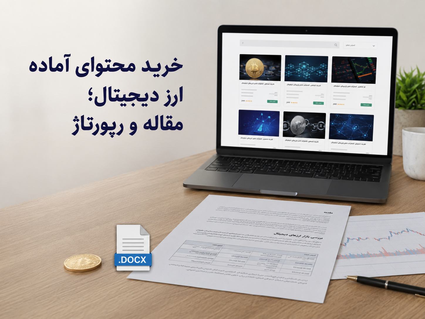 نمایش فروشگاه محتوای آماده ارز دیجیتال در کنار فایل قابل_ویرایش مقاله و رپورتاژ