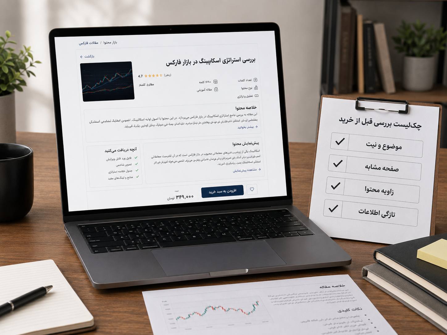 چک_لیست تصویری برای بررسی معیارهای مهم قبل از خرید مقاله آماده فارکس