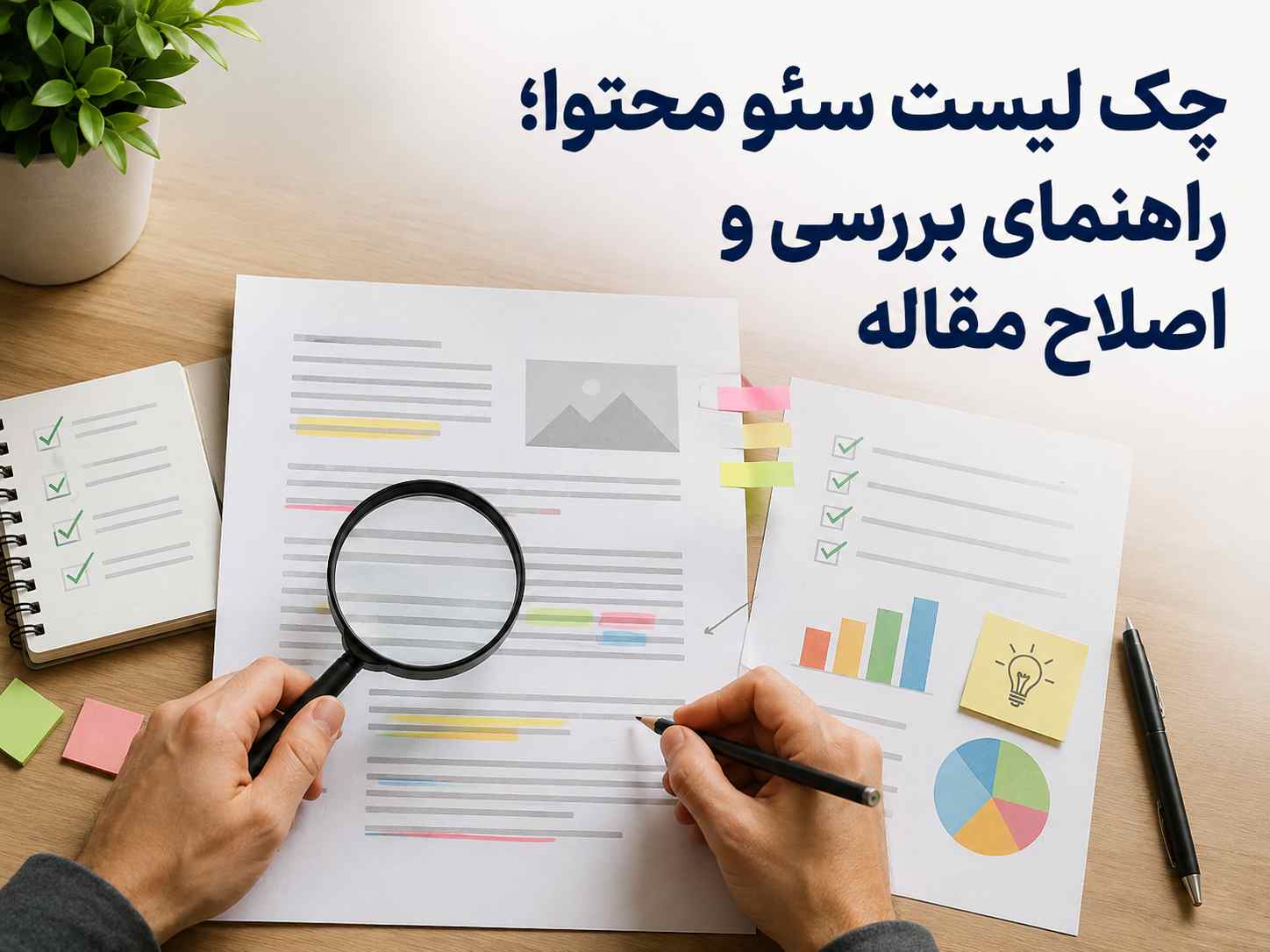 بررسی و اصلاح مقاله با ذره_بین، چک_لیست، نمودارها و عنوان «چک لیست سئو محتوا؛ راهنمای بررسی و اصلاح مقاله»