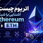 تصویر مفهومی اتریوم با نماد ETH و شبکه بلاک چین